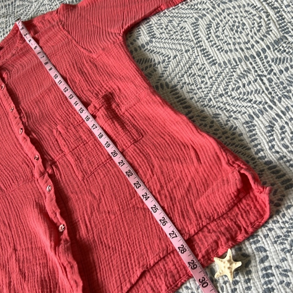PUREJILL 100% Cotton Gauzy Button-Up Tunic Top in Coral - Picture 8 of 8